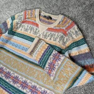 Vintage SOL 100% Alpaca Knit Sweater M Aztec Geometric Fair Isle Intarsia Andean